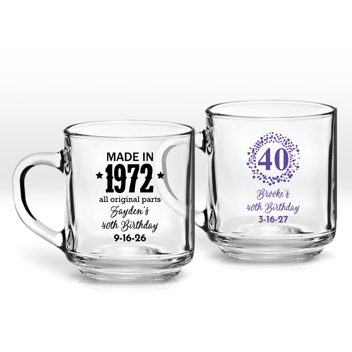 40 Brooke's 40th Birthday Personalized Clear Coffee Mug (Set of 24)