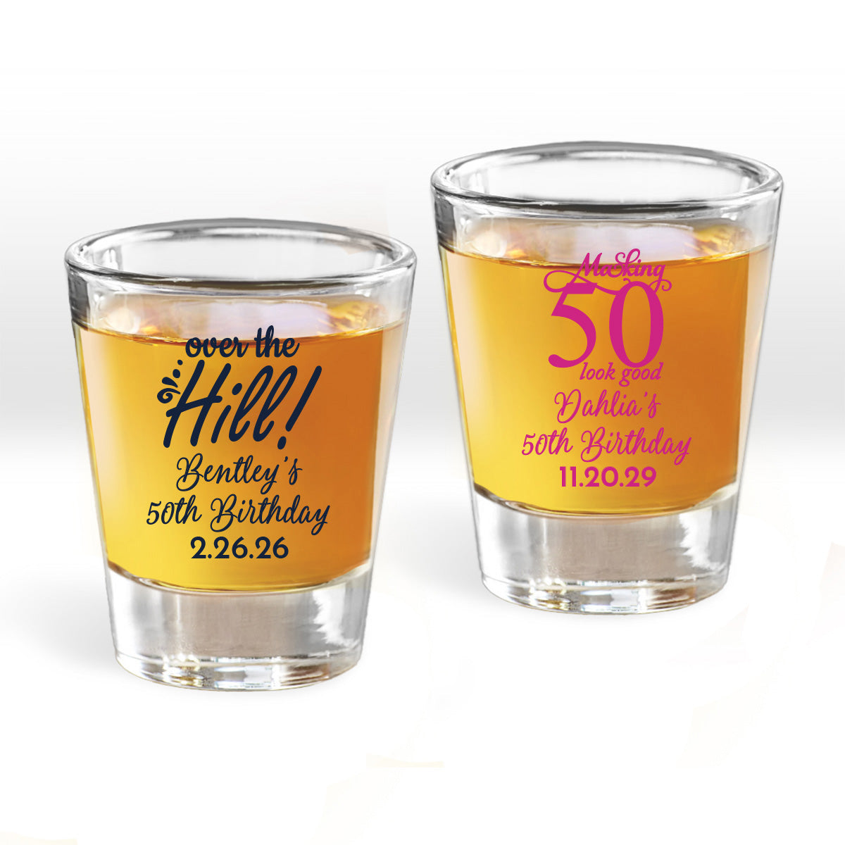Over The Hill Personalized Fluted Shot Glass (Set of 24)