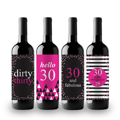 30th Birthday Theme Wine Champagne Labels (set of 4)