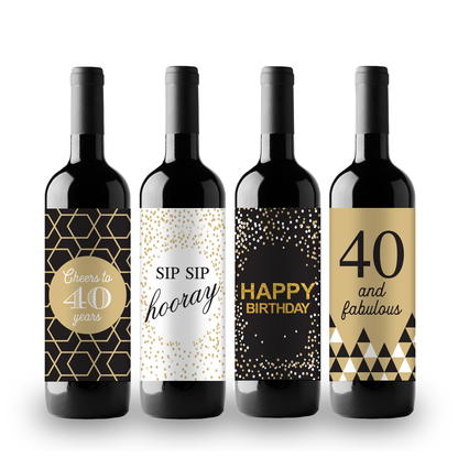 40th Birthday Theme Wine Champagne Labels (set of 4)