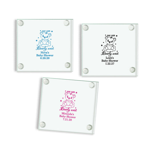 We Can Bearly Wait Personalized Glass Coaster