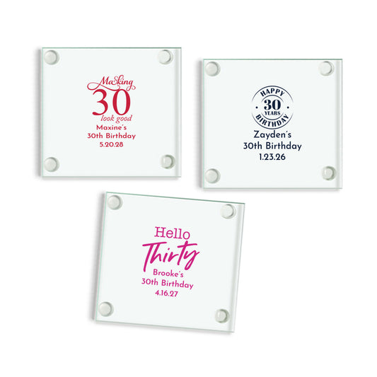 Hello Thirty Personalized Glass Coaster (Set of 24)