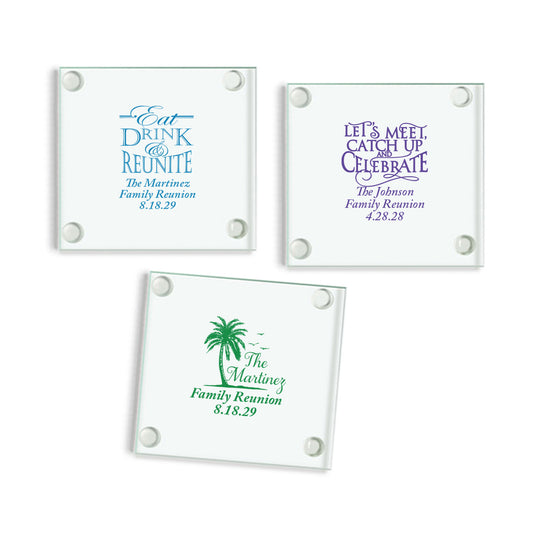 Eat Drink Drink & Reunite Personalized Glass Coaster