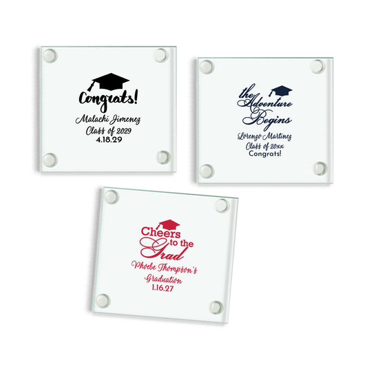 Cheers to the Grad Personalized Glass Coaster