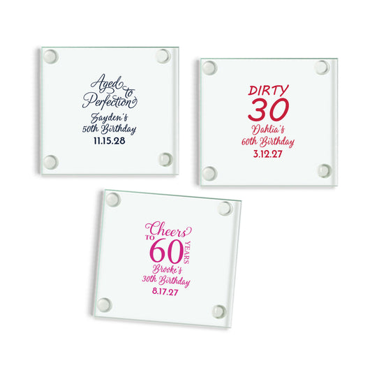 Cheers To 60 Years Personalized Glass Coaster (Set of 24)