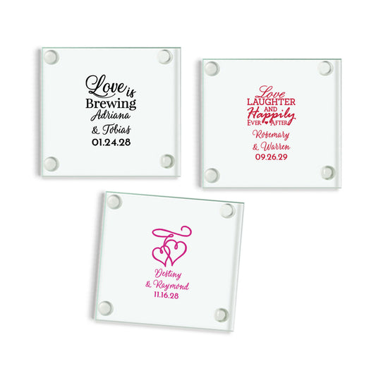 Love Is Brewing Personalized Glass Coaster (Set of 24)