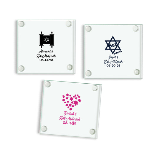 Bat Mitzvah Personalized Glass Coaster