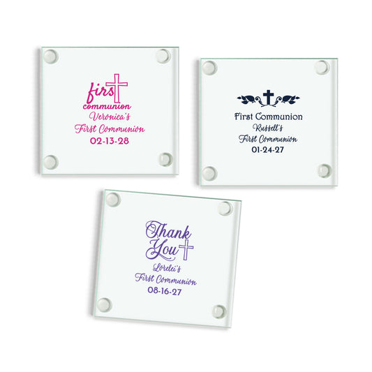 First Communion Personalized Glass Coaster