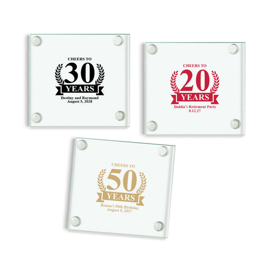 Cheers To 20 Years Personalized Glass Coaster (Set of 24)