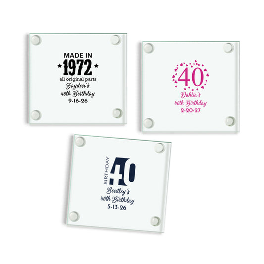 40th Birthday Personalized Glass Coaster (Set of 24)