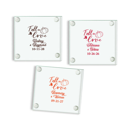 Fall in Love Adriana & Tobias Personalized Glass Coaster