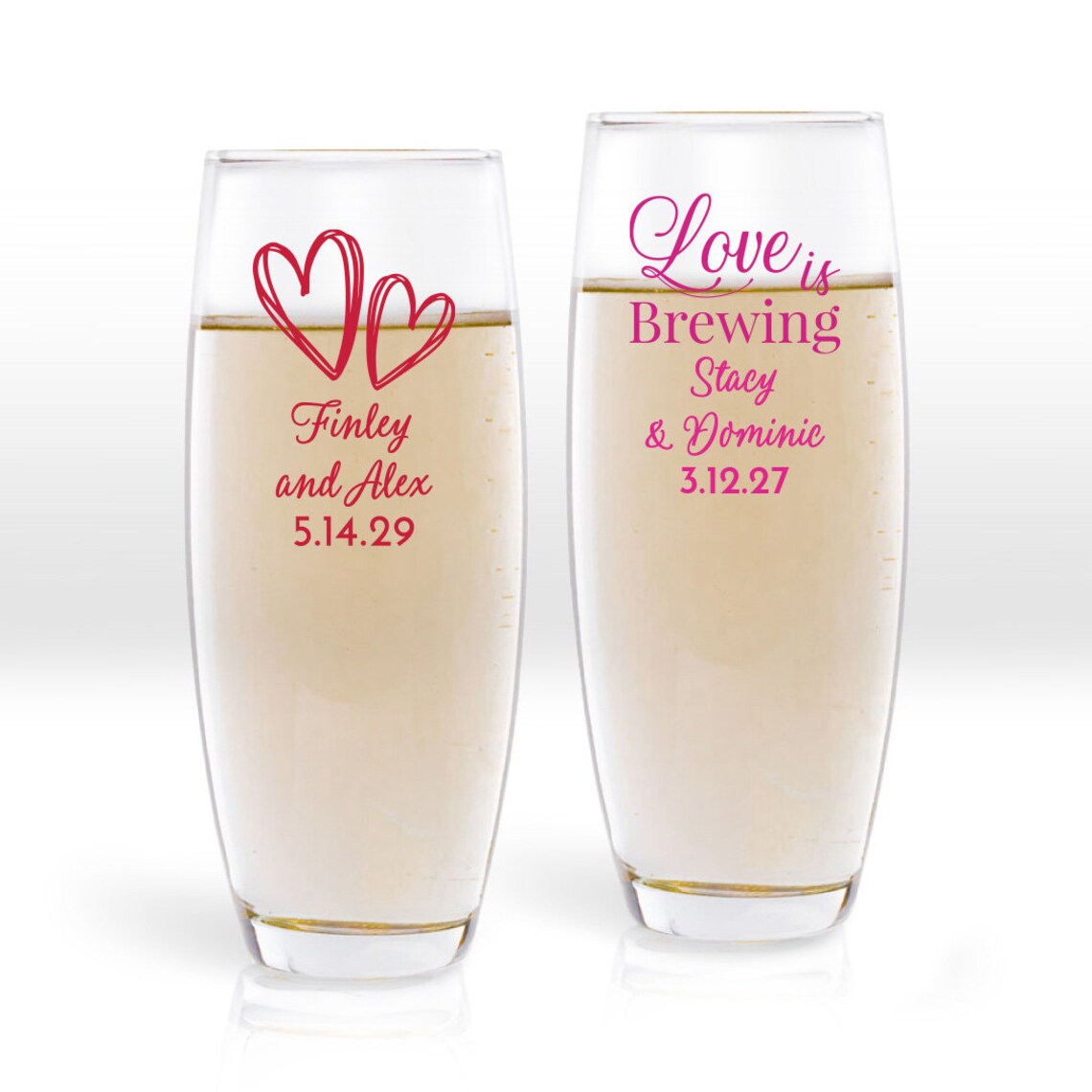 Mr. & Mrs. Wedding Party Personalized Stemless Champagne Glass Favors (Set of 24)