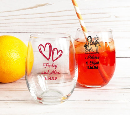 Mr. & Mrs. Wedding Party Personalized Stemless Wine Glass Favors (Set of 24)