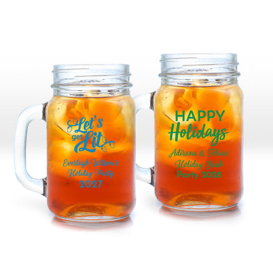 Happy Holidays Personalized Mason Mug (Set of 24)