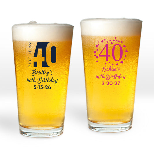 40th Birthday Personalized Pint Glass (Set of 24)