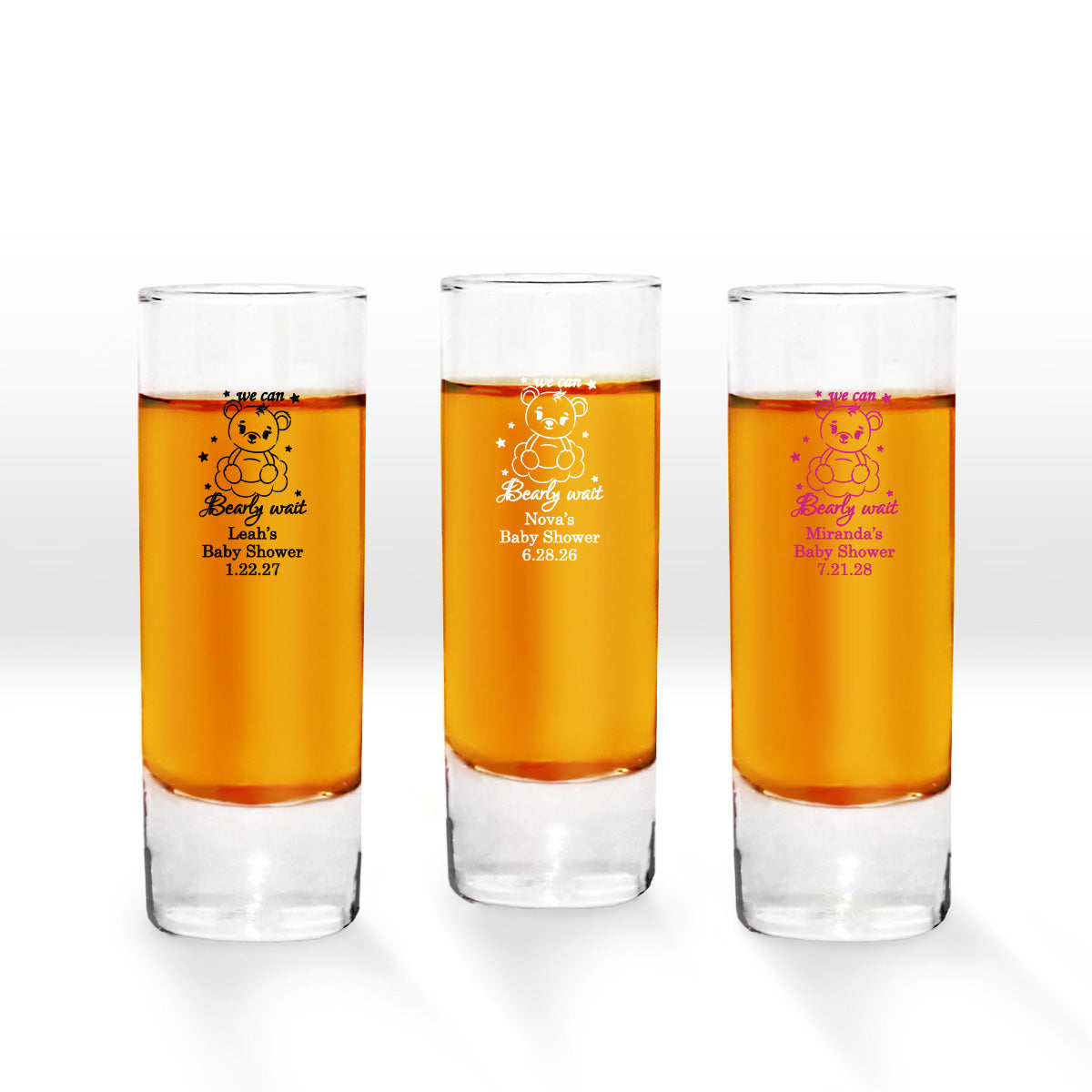 We Can Bearly Wait Personalized Tall Shot Glass (Set of 24)