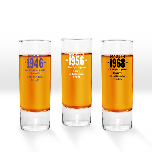 Made In 1946 All Original Parts Personalized Tall Shot Glass (Set of 24)