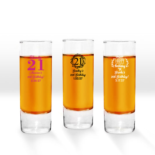 Bently's 21st Birthday Personalized Tall Shot Glass (Set of 24)