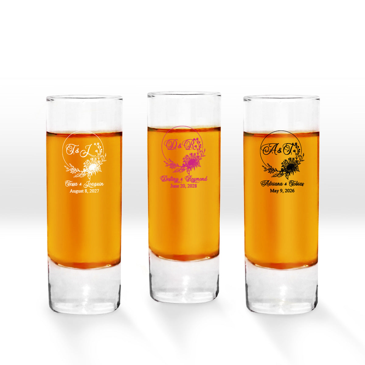 Fancy Script Monogram Personalized Tall Shot Glass (Set of 24)