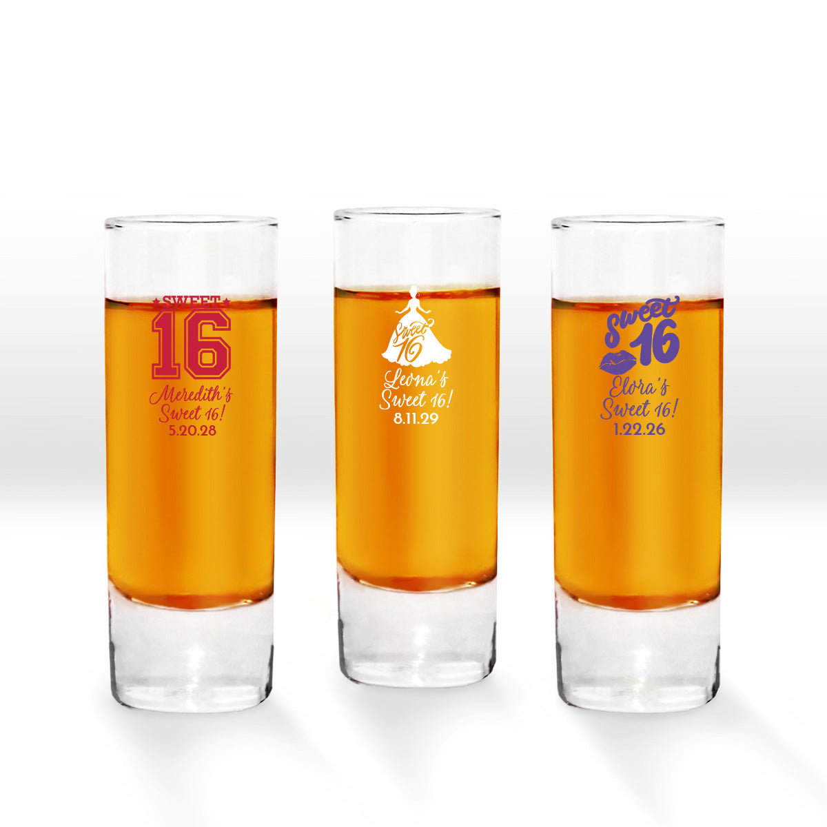 Sweet 16 Personalized Tall Shot Glass (Set of 24)