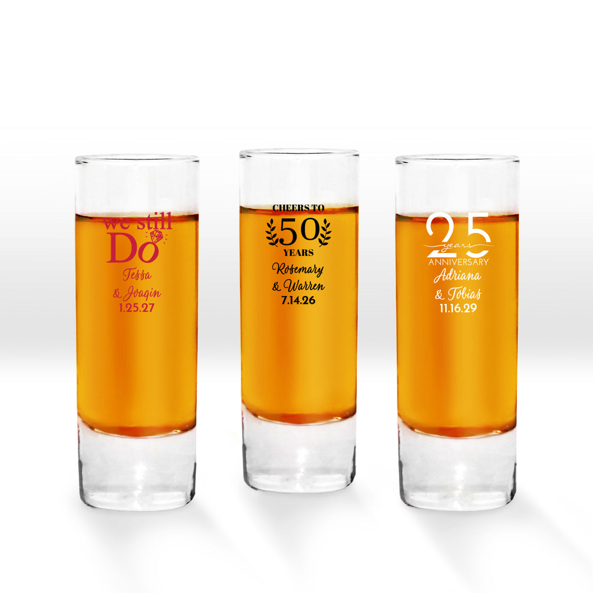 Wedding Anniversary Personalized Tall Shot Glass (Set of 24)