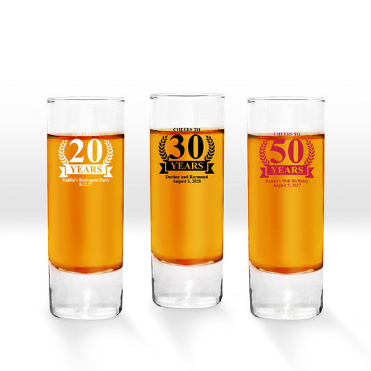 Cheers To 30 Years Personalized Tall Shot Glass (Set of 24)