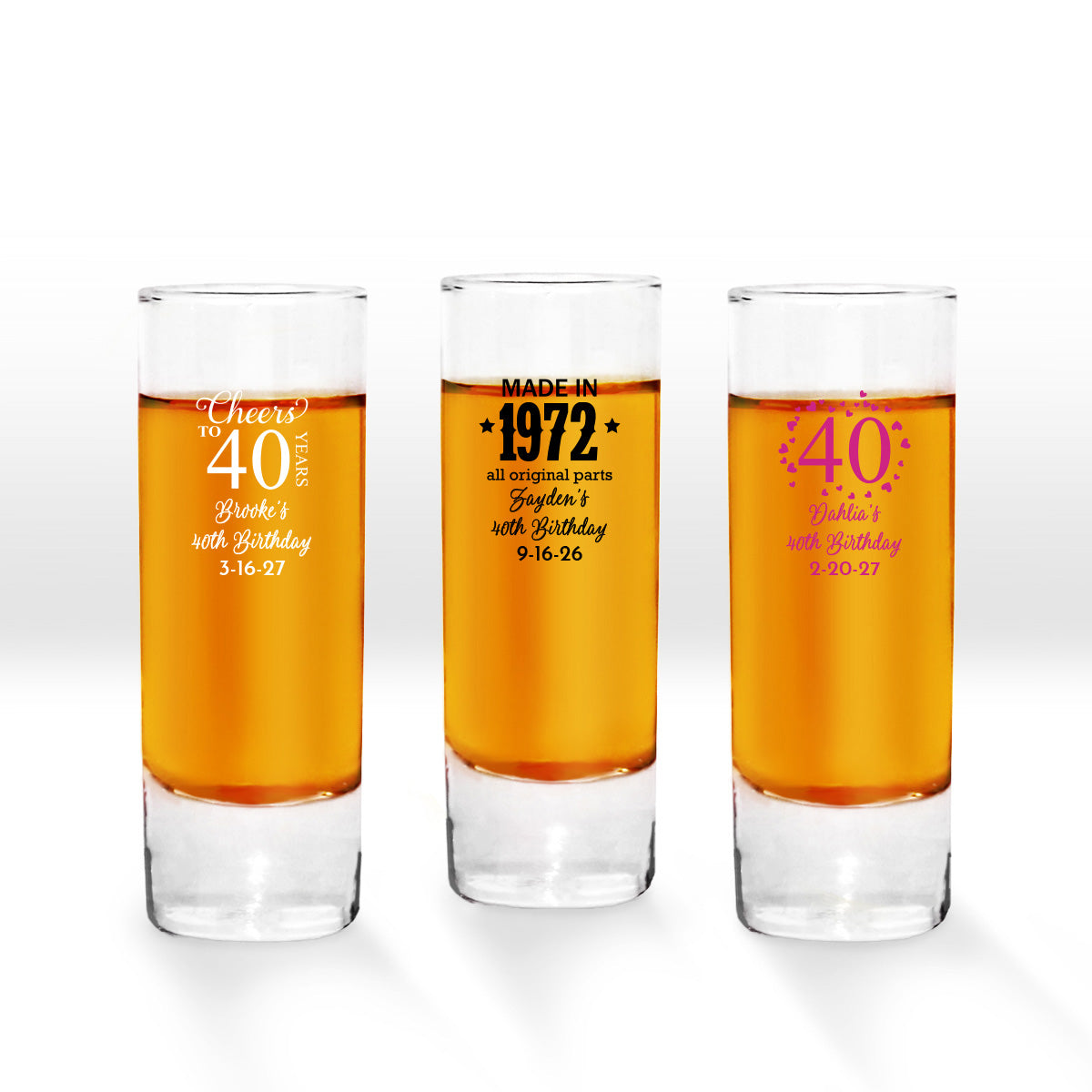 40th Birthday Personalized Tall Shot Glass (Set of 24)