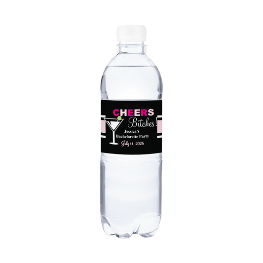 Cheers Bitches Bachelorette Party Waterproof Personalized Water Bottle Labels (set of 15)