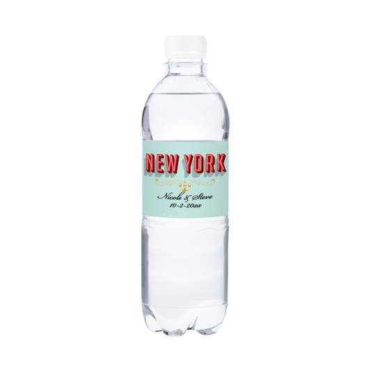 New York 3D Wedding Waterproof Personalized Water Bottle Labels (set of 15)