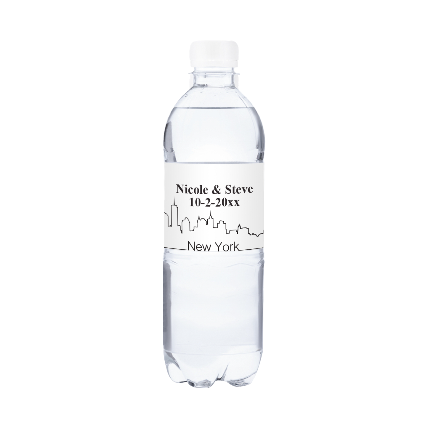 New York Outline Wedding Waterproof Personalized Water Bottle Labels (set of 15)