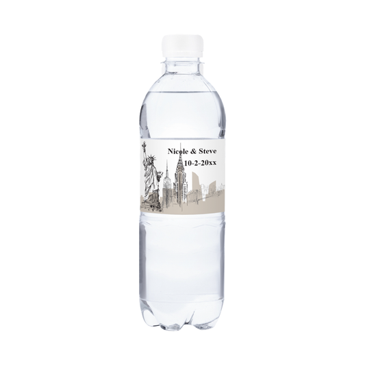 New York Landmarks Wedding Waterproof Personalized Water Bottle Labels (set of 15)