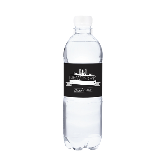 New York Banner Wedding Waterproof Personalized Water Bottle Labels (set of 15)