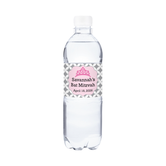 Bat Mitzvah Crown Waterproof Personalized Water Bottle Labels (set of 15)