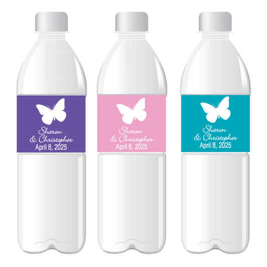 Butterfly Silhouette Personalized Water Bottle Labels - 12 pcs