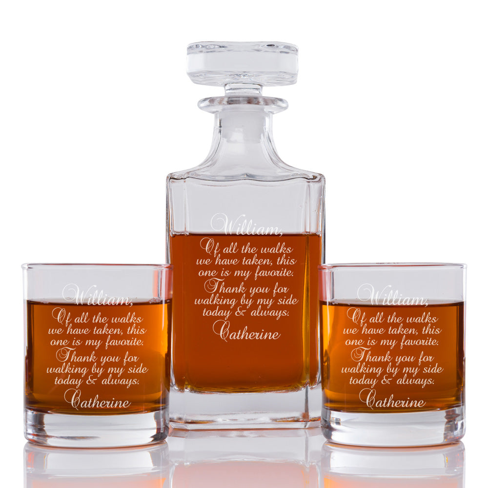 Father Of The Bride Personalized Engraved Whiskey Decanter Set - 3 pcs