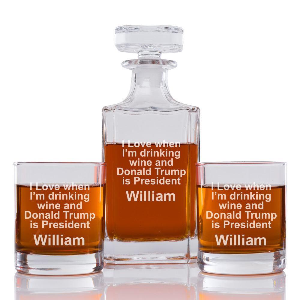 Personalized Engraved Whiskey Decanter Set - 3 pcs