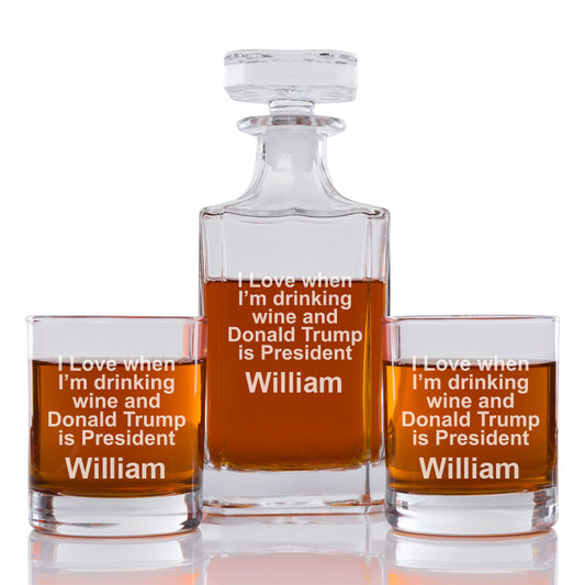 Personalized Engraved Whiskey Decanter Set - 3 pcs