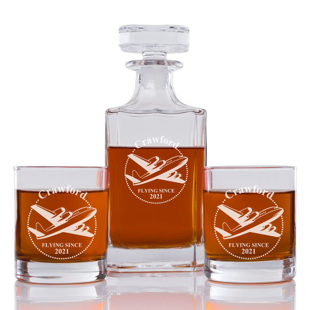 Pilot Personalized Engraved Whiskey Decanter Set - 3pcs