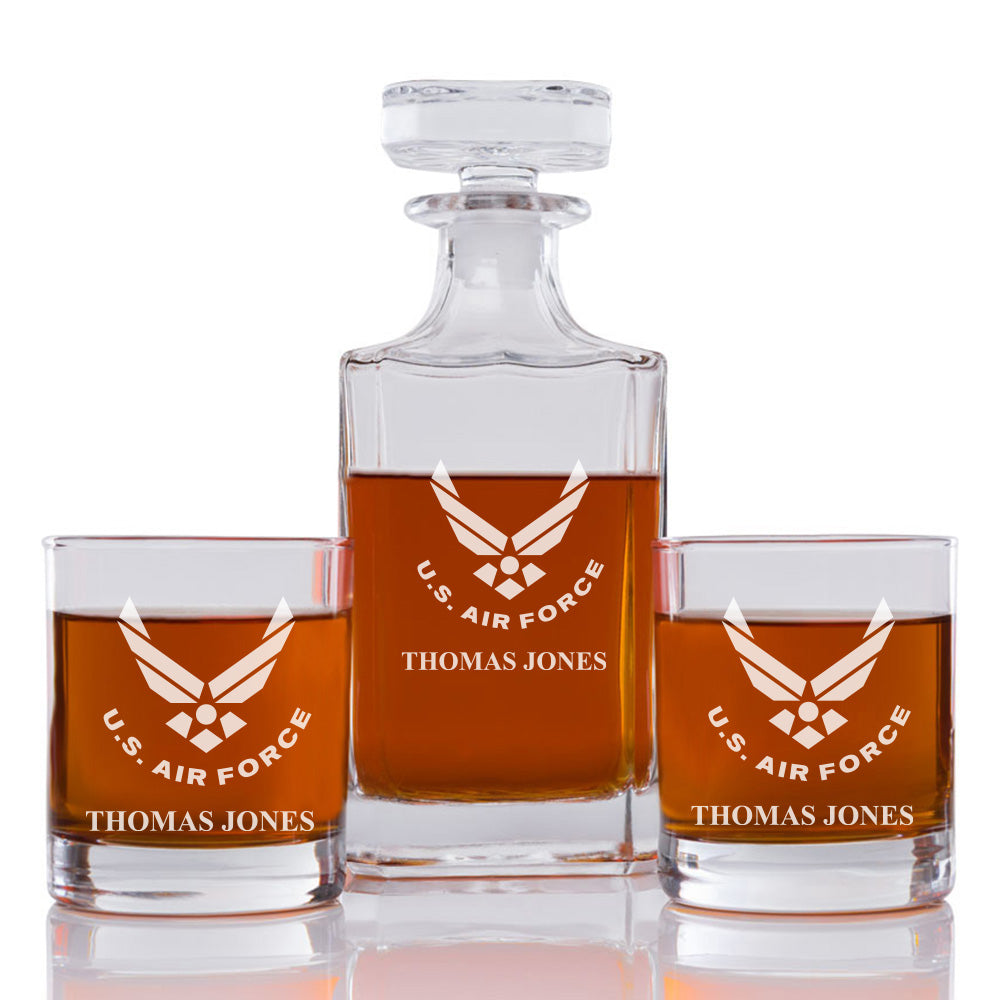 US Air Force Personalized Engraved Whiskey Decanter Set - 3 pcs