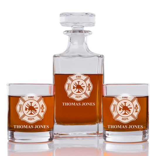 Firefighter Personalized Engraved Whiskey Decanter Set - 3 pcs