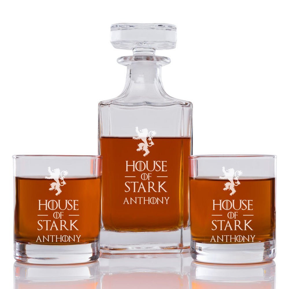 House Of Stark Personalized Engraved Whiskey Decanter Set - 3 pcs