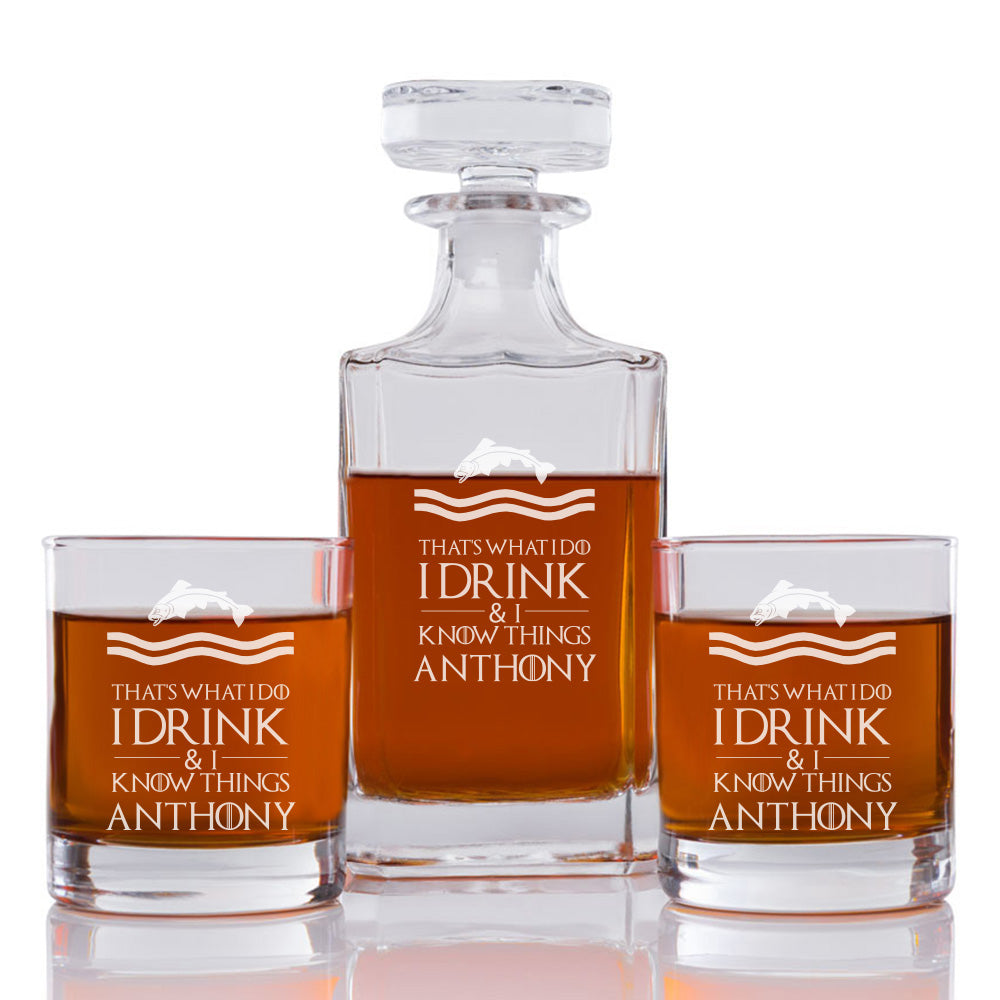 House Greyjoy Personalized Engraved Whiskey Decanter Set - 3 pcs