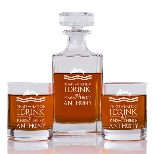 Shark Personalized Engraved Whiskey Decanter Set - 3 pcs