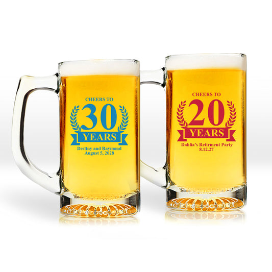 Cheers To 20 Years Personalized 15 oz. Beer Mug (Set of 24)