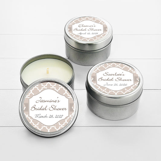 Bridal Shower Personalized Round Travel Candle Tins (set of 12)