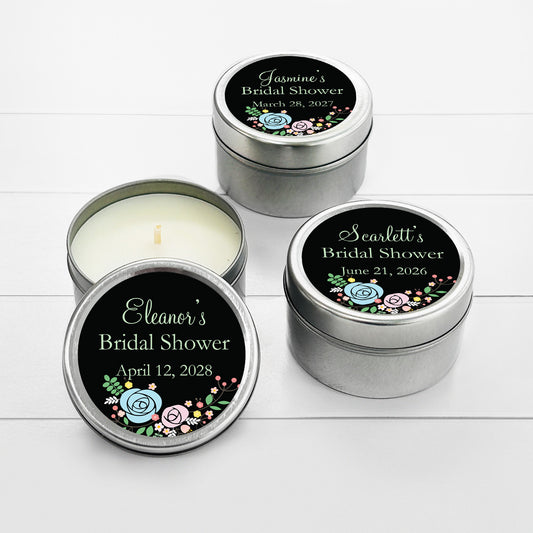 Flowers Bridal Shower Personalized Round Travel Candle Tins (set of 12)