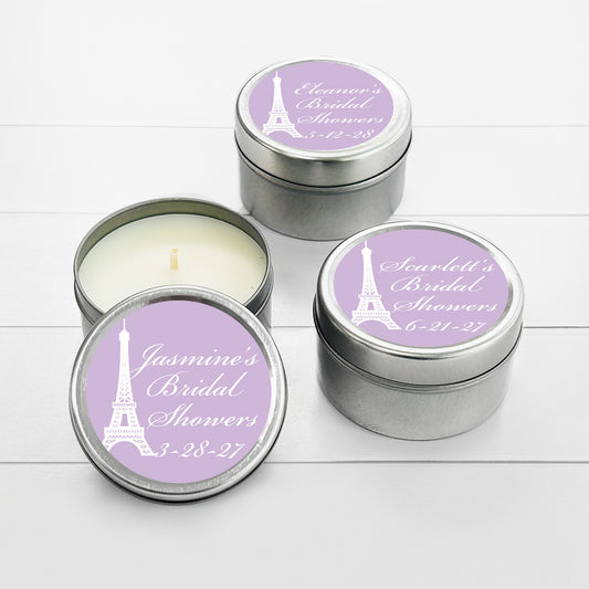 Eiffel Tower Bridal Shower Personalized Round Travel Candle Tins (set of 12)