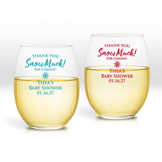 Thank You Snow Much For Coming Personalized 9 oz. Stemless Wine Glass (Set of 24)