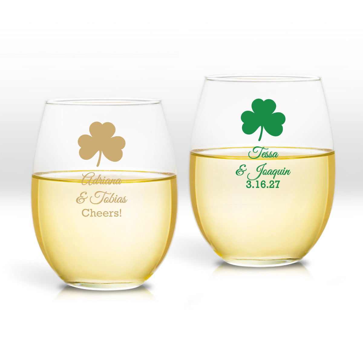 Jessa & Joaquin Personalized 9 oz. Stemless Wine Glass (Set of 24)