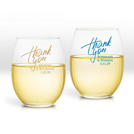 Thank You Rosemary & Warren Personalized 9 oz. Stemless Wine Glass (Set of 24)